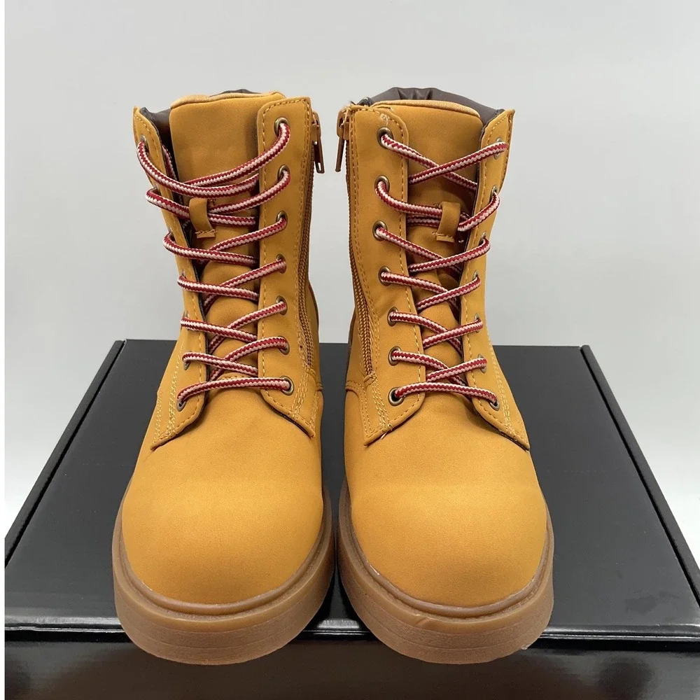 Steve Madden JJUMBLE Wheat Yellow Combat Boots Side Zip Kids Size 4 128692